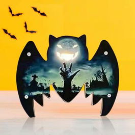 Decoratiune pentru Halloween, LED, lemn, negru/albastru, 18 x 23,5 cm