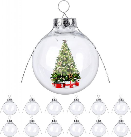 Set de 12 globuri BLAZOR, plastic, transparent/argintiu, 6 cm