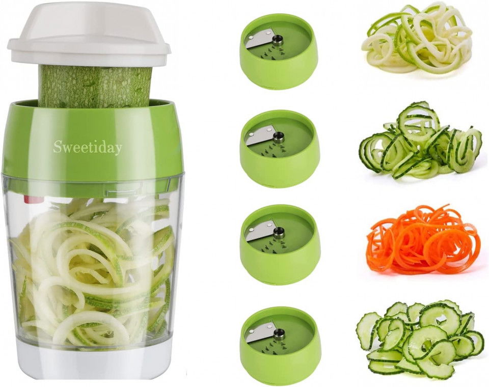 Taietor manual pentru legume Sweetiday, plastic/otel inoxidabil, alb/verde/transparent, 8,4 x 15 cm