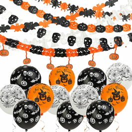 Set de 6 ghirlande pentru Halloween Koogel, alb/negru/portocaliu, hartie