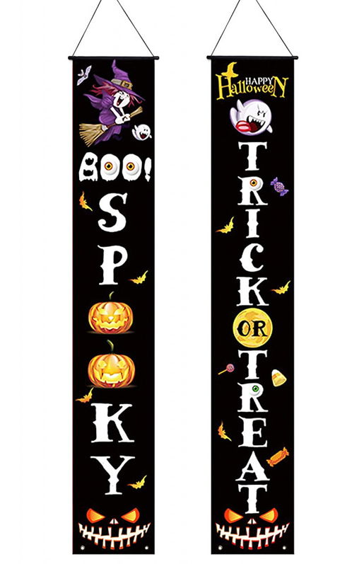 Set de 2 bannere pentru Halloween ZoneYan, tesatura Oxford, multicolor, 30 x 180 cm