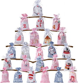 Set de 24 pungi pentru calendar de advent Motase, satin, multicolor, 13 x 21,5 cm