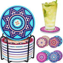 Set de 8 coastere Hoomil, ceramica, multicolor, 10,2 x 0,75 cm