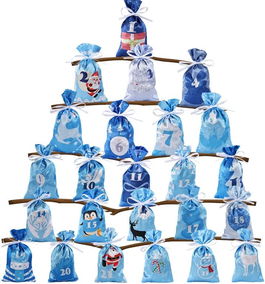 Set de 24 pungi pentru calendar de advent Motase, satin, albastru, 13 x 21,5 cm