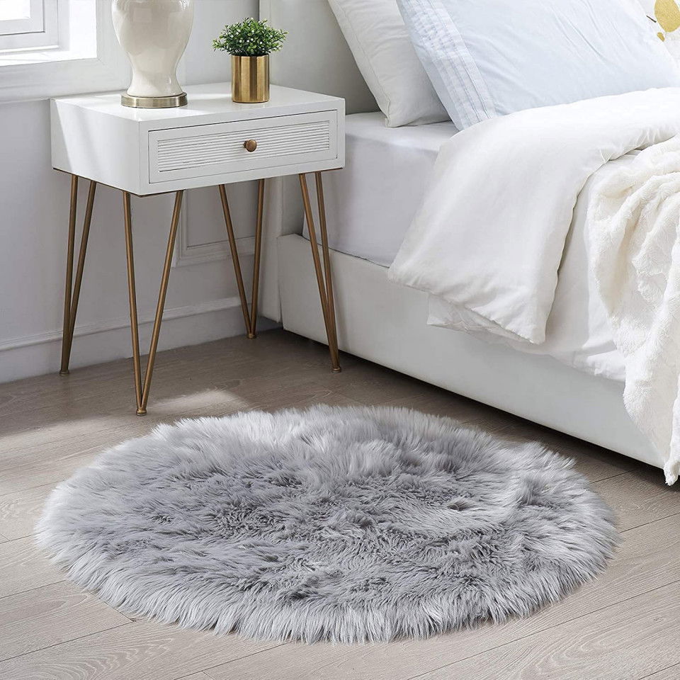 Covor HEQUN, blana ecologica, gri, 60 cm