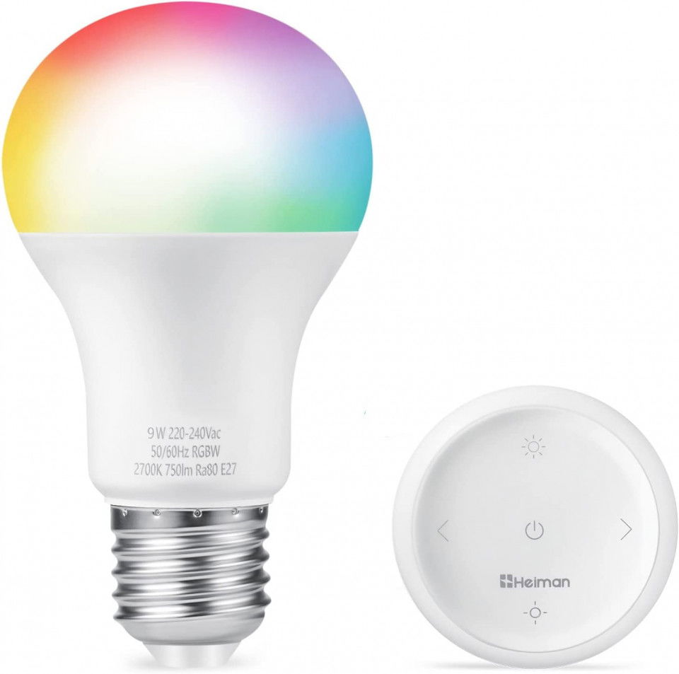 Bec inteligent cu intensitate reglabilă 7W 2700K echivalent 50W HEIMAN, cu telecomanda reglabila inclusa