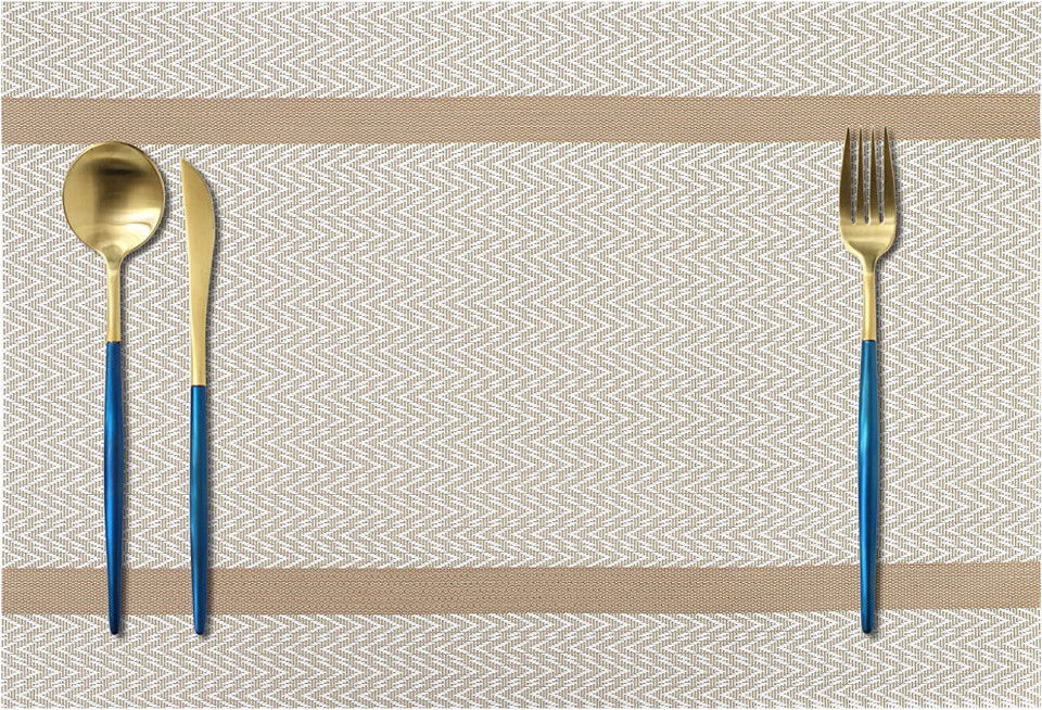 Set de 6 naproane Hicoosee, PVC/poliester, albastru/bej, 45 x 30 cm