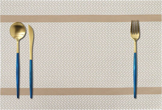 Set de 6 naproane Hicoosee, PVC/poliester, albastru/bej, 45 x 30 cm