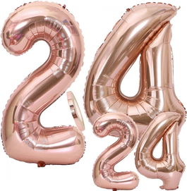 Set de 4 baloane Feelairy, aniversare 24 de ani, rose, folie, 100 cm/ 40 cm