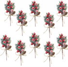 Set de 10 ramuri artificiale de pin cu con YQBFB, PVC, multicolor,16,5 x 6,85 cm