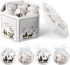 Set de 14 globuri de Craciun ABXMAS, plastic, alb/auriu, 7,5 cm