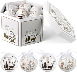 Set de 14 globuri de Craciun ABXMAS, plastic, alb/auriu, 7,5 cm