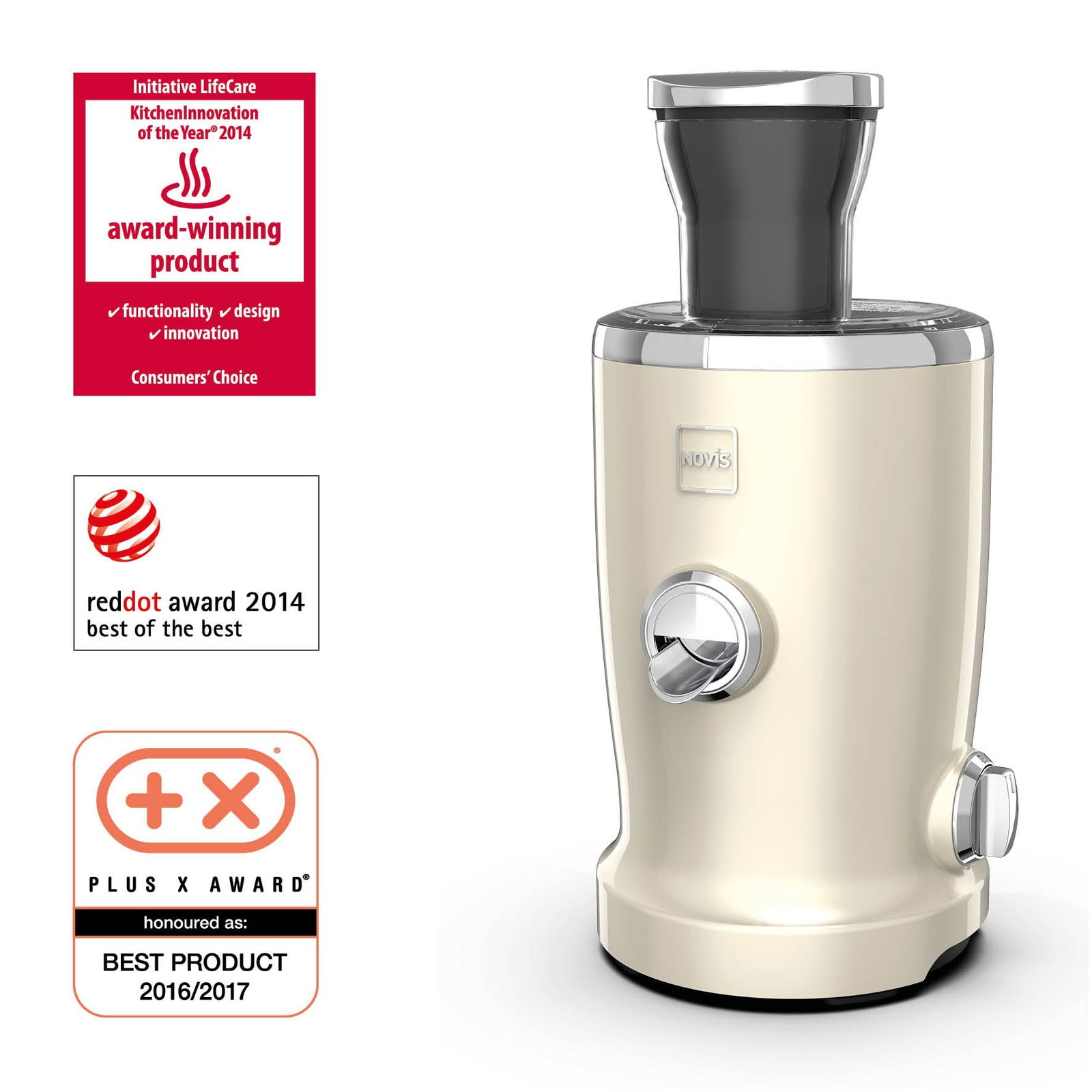Storcator de fructe si legume cu 4 functii, 240W, Novis VitaJuicer S1 Crem