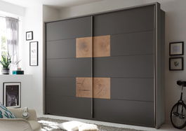 Dulap din pal cu 2 usi glisante Cappy Antracit / Natural, l280xA60xH230 cm