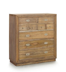 Comoda din lemn si furnir, cu 9 sertare, Merapi Tall Natural, l100xA45xH110 cm
