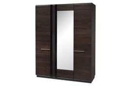 Dulap din pal, furnir si lemn, cu 3 usi si oglinda Porti 73 Stejar Choco, l165xA60xH210 cm