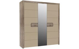 Dulap cu oglinda, din pal cu 3 usi Tadita Stejar / Bej, l203,4xA60,2xH218,9 cm