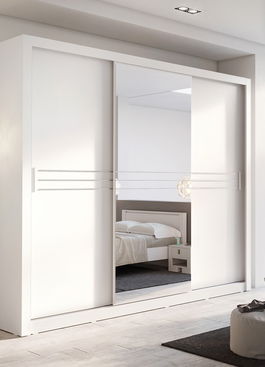 Dulap din pal cu 3 usi glisante si oglinda Idea 11 Alb Mat, l250xA60xH215 cm