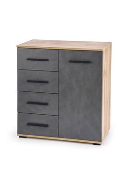 Comoda din pal cu 4 sertare si 1 usa, Liamis KM-2 Gri / Stejar Wotan, l77xA40xH82 cm