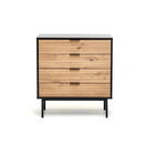 Comoda din MDF, pal si metal, cu 4 sertare, Moreno KM-2 Stejar Artisan / Negru, l80xA40xH86 cm