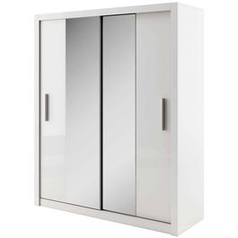 Dulap din pal cu 2 usi glisante si oglinda Idea 03 Alb Mat, l180xA60xH215 cm