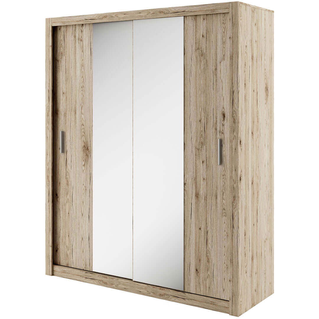 Dulap din pal cu 2 usi glisante si oglinda Idea 03 Stejar San Remo, l180xA60xH215 cm