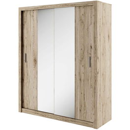 Dulap din pal cu 2 usi glisante si oglinda Idea 03 Stejar San Remo, l180xA60xH215 cm