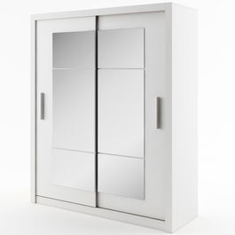 Dulap din pal cu 2 usi glisante si oglinda Idea 02 Square Alb Mat, l180xA60xH215 cm