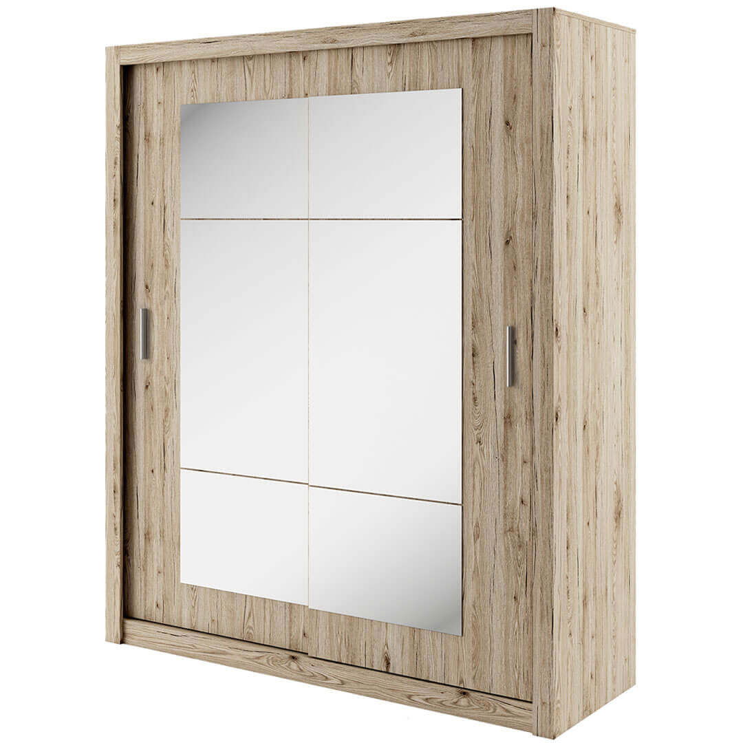 Dulap din pal cu 2 usi glisante si oglinda Idea 02 Square Stejar San Remo, l180xA60xH215 cm