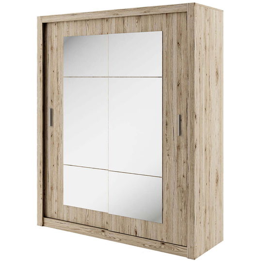 Dulap din pal cu 2 usi glisante si oglinda Idea 02 Square Stejar San Remo, l180xA60xH215 cm