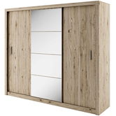 Dulap din pal cu 3 usi glisante si oglinda Idea 01 Stejar San Remo, l250xA60xH215 cm