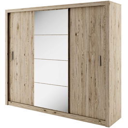 Dulap din pal cu 3 usi glisante si oglinda Idea 01 Stejar San Remo, l250xA60xH215 cm