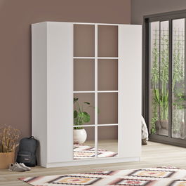 Dulap din pal, cu 4 usi si oglinda New Home Medium HM2-W Alb, l138,4xA50xH183,8 cm