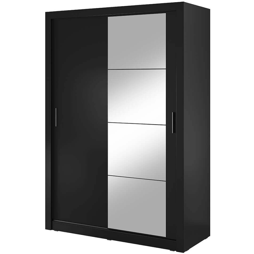 Dulap din pal, cu 2 usi glisante si oglinda Arti 04 Negru Mat, l150xA60xH215 cm