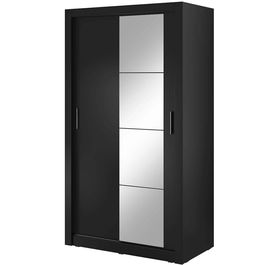Dulap din pal, cu 2 usi glisante si oglinda Arti 06 Negru Mat, l120xA60xH215 cm