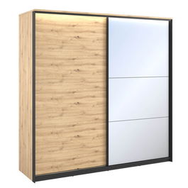 Dulap din pal, cu 2 usi glisante si oglinda Quant 01 Stejar Artisan / Negru, l220xA68xH221 cm