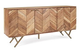 Comoda din lemn de salcam si metal, cu 3 usi Raida Large Natural / Auriu, l160xA40xH76 cm