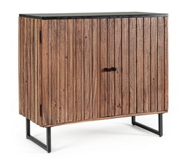 Comoda din lemn de salcam, marmura si metal, cu 2 usi Norfolk Natural / Negru, l85xA38xH85 cm