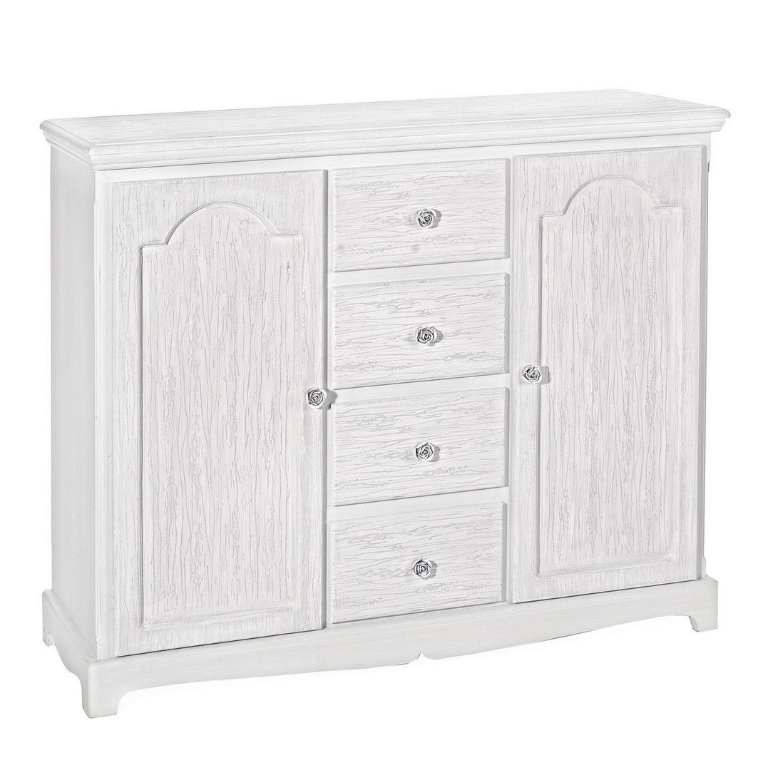 Comoda din MDF, cu 4 sertare si 2 usi Blanc Alb Antichizat, l100xA40xH80 cm