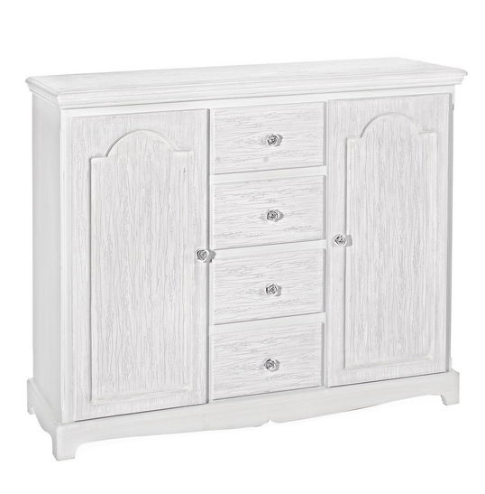Comoda din MDF, cu 4 sertare si 2 usi Blanc Alb Antichizat, l100xA40xH80 cm