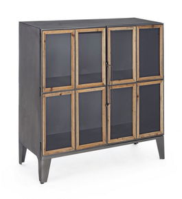 Comoda cu vitrina din metal, cu 2 usi Border Gri / Natural, l87,5xA34xH88,5 cm