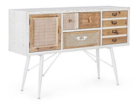 Comoda din MDF, lemn de brad si metal, cu 2 sertare si 2 usi Eloise Alb / Natural, l120xA35xH80 cm