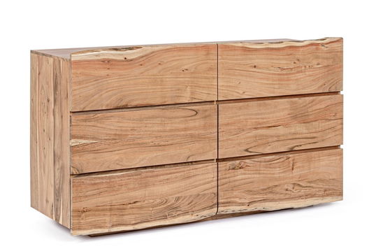 Comoda din lemn de salcam, cu 6 sertare Aron Natural, l142xA45xH83 cm