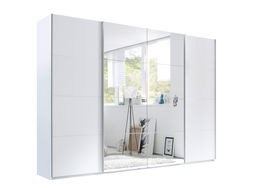 Dulap din pal cu 4 usi glisante si oglinda, Sincron I Alb, l315xA62xH226 cm