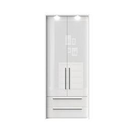 Dulap din pal si MDF, cu 2 usi, 2 sertare si LED inclus, Piano Stripes P22B/PN Alb, l97xA60xH226 cm