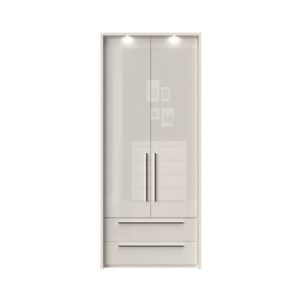 Dulap din pal si MDF, cu 2 usi, 2 sertare si LED inclus, Piano Stripes P22B/PN Bej, l97xA60xH226 cm