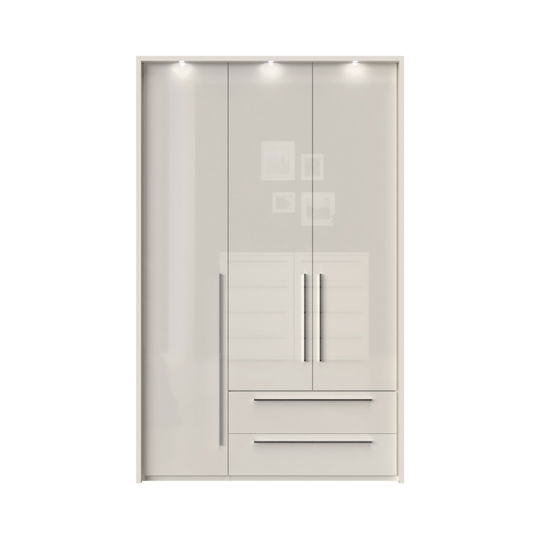 Dulap din pal si MDF, cu 3 usi, 2 sertare si LED inclus, Piano Stripes P32B/PN Bej, l142xA60xH226 cm