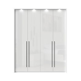 Dulap din pal si MDF, cu 4 usi si LED inclus, Piano Stripes P4B/PN Alb, l187xA60xH226 cm