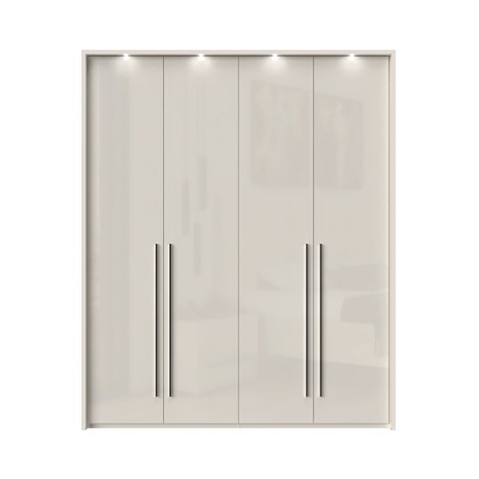 Dulap din pal si MDF, cu 4 usi si LED inclus, Piano Stripes P4B/PN Bej, l187xA60xH226 cm