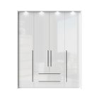 Dulap din pal si MDF, cu 4 usi, 2 sertare si LED inclus, Piano Stripes P42B/PN Alb, l187xA60xH226 cm